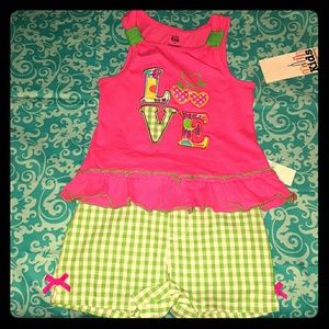 Kids Love Tank and Green Check Short Set w/Tags